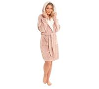look now PREMIUM HOODED Womens Ladies DRESSING GOWN Cosy Fluffy Soft Bath robe Loungewear (UK, Numeric, 12, 14, Regular, Regular, 21981 - Pink)
