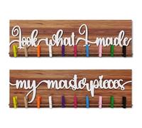 Look What I Made Sign With Clips Kids Art Display Organizer Photo Hanging Work Storage Board for Bedroom Playroom Classroom