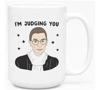 LookHUMAN I'm Judging You (Ruth Bader Ginsburg) White 15 Ounce Ceramic Coffee Mug
