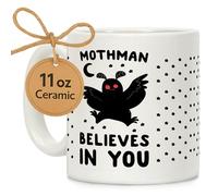 LookHUMAN Mothman Coffee Mug - Unique 11oz Ceramic Letter Print Coffee Cup & Mothman Gift, Dishwasher & Microwave Safe