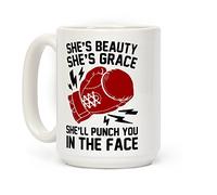 LookHUMAN She's Beauty She's Grace She'll Punch You In The Face White 15 Ounce Ceramic Coffee Mug Cups