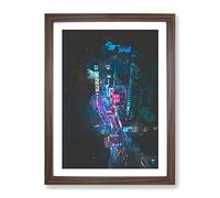 Looking At Times Square In New York In Abstract Modern Framed Print | A3 Walnut Framed Wall Art | Ready to Hang | Abstract Fantasy Picture | Living Room Bedroom Lounge Office