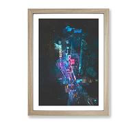 Looking At Times Square In New York In Abstract Modern Framed Print | A4 Oak Framed Wall Art | Ready to Hang | Abstract Fantasy Picture | Living Room Bedroom Lounge Office