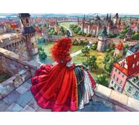 Looking Beyond Roofs 1000 Piece Jigsaw Puzzle,Gift Idea,Adults & Kids 14+,Whimsical Challenge Red Dress,Premium,Educational Toy,Home Wall Decor,Stress Relief 38x26cm