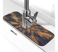 Looking Down at The Tall Buildings Sink Splash Guard Faucet Mat, Kitchen Faucet Suction Pad,Faucet Handle Drip Catcher Tray Drying Mat for Bathroom (15" X 5.5" )