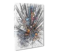 Looking Down On Hong Kong In Abstract Modern Canvas Wall Art Print Ready to Hang, Framed Picture for Living Room Bedroom Home Office Décor, 20x14 Inch (50x35 cm)