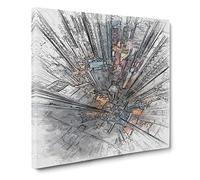 Looking Down on Hong Kong in Abstract Modern Canvas Wall Art Print Ready to Hang, Framed Picture for Living Room Bedroom Home Office Décor, 14x14 Inch (35x35 cm)