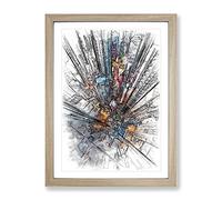 Looking Down On Hong Kong In Abstract Modern Framed Print | A4 Oak Framed Wall Art | Ready to Hang | Abstract Fantasy Picture | Living Room Bedroom Lounge Office