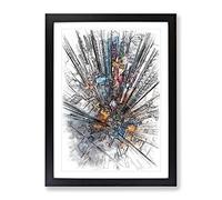 Looking Down On Hong Kong In Abstract Modern Framed Wall Art Print, Ready to Hang Picture for Living Room Bedroom Home Office Décor, Black A4 (34 x 25 cm)