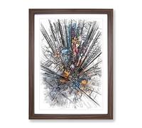 Looking Down On Hong Kong In Abstract Modern Framed Wall Art Print, Ready to Hang Picture for Living Room Bedroom Home Office Décor, Walnut A2 (64 x 46 cm)