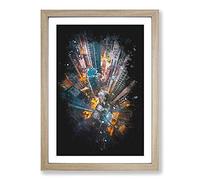 Looking Down on Hong Kong Paint Splash Framed Print | A2 Oak Framed Wall Art | Ready to Hang | Modern Nature Picture | Living Room Bedroom Lounge Office