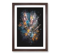 Looking Down on Hong Kong Paint Splash Framed Print | A2 Walnut Framed Wall Art | Ready to Hang | Modern Nature Picture | Living Room Bedroom Lounge Office