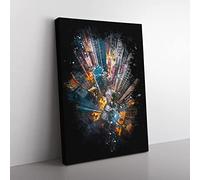 Looking Down On Hong Kong Paint Splash Modern Canvas Wall Art Print Ready to Hang, Framed Picture for Living Room Bedroom Home Office Décor, 60x40 cm (24x16 Inch)