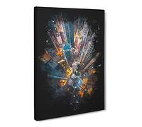 Looking Down On Hong Kong Paint Splash Modern Canvas Wall Art Print Ready to Hang, Framed Picture for Living Room Bedroom Home Office Décor, 30x20 Inch (76x50 cm)