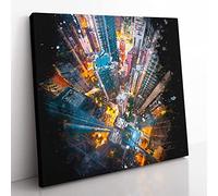Looking Down on Hong Kong Paint Splash Modern Canvas Wall Art Print Ready to Hang, Framed Picture for Living Room Bedroom Home Office Décor, 50x50 cm (20x20 Inch)