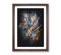 Looking Down On Hong Kong Paint Splash Modern Framed Print | A2 Walnut Framed Wall Art | Ready to Hang | Modern Nature Picture | Living Room Bedroom Lounge Office