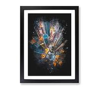 Looking Down On Hong Kong Paint Splash Modern Framed Wall Art Print, Ready to Hang Picture for Living Room Bedroom Home Office Décor, Black A2 (64 x 46 cm)