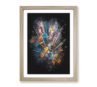 Looking Down On Hong Kong Paint Splash Modern Framed Wall Art Print, Ready to Hang Picture for Living Room Bedroom Home Office Décor, Oak A2 (64 x 46 cm)