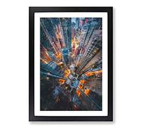 Looking Down on Hong Kong Painting Framed Print | A2 Black Framed Wall Art | Ready to Hang | Modern Historical Picture | Living Room Bedroom Lounge Office