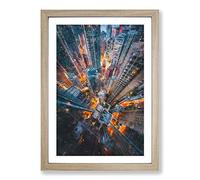 Looking Down on Hong Kong Painting Framed Print | A2 Oak Framed Wall Art | Ready to Hang | Modern Historical Picture | Living Room Bedroom Lounge Office