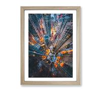 Looking Down On Hong Kong Painting Modern Framed Print | A2 Oak Framed Wall Art | Ready to Hang | Modern Historical Picture | Living Room Bedroom Lounge Office