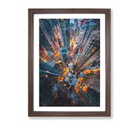 Looking Down On Hong Kong Painting Modern Framed Print | A4 Walnut Framed Wall Art | Ready to Hang | Modern Historical Picture | Living Room Bedroom Lounge Office