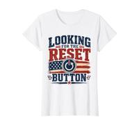 Looking for the Reset Button American Flag Value Graphic T-Shirt, Women, White, M