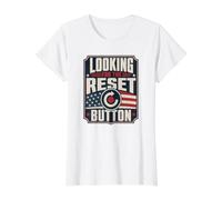 Looking for the Reset Button Bold American Flag Value Graphic T-Shirt, Women, White, S
