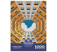 Looking Up at Buildings from A Courtyard 1000 Piece Jigsaw Puzzle, Historic Square Architecture, Premium Paper Puzzle, Decorative Artwork for Travel Lovers, Paper Board, 52x38cm/1000pcs
