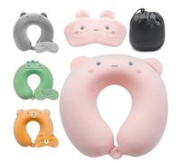 Lookka Travel Pillow, Cute Neck Pillow for Kid, Memory Foam Neck Support Pillow(Washable Cover) with Cute Eye Mask for Sleeping Rest on Airplane Lightweight Travel Headrest