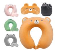 Lookka Travel Pillow, Cute Neck Pillow for Kid, Memory Foam Neck Support Pillow(Washable Cover) with Cute Eye Mask for Sleeping Rest on Airplane Lightweight Travel Headrest