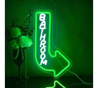 Looklight Bathroom Neon Light Sign Restroom Neon Signs Toilet LED Sign White Green Led Light Up Signs Place Arrow Sign for Restaurant Hotel Bar Shop Home Party