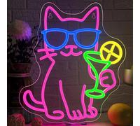 Looklight Cat Drinking Cocktail Neon Sign, Neon Bar Signs for Wall Decor, Dimmable Led Sign with USB, Pink Light Up Signs for Birthday Party Bedroom Cave Home Bar Decor Gift for Girl Boy, 32x36cm