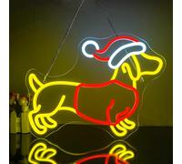 Looklight Christmas Neon Sign, Dachshund Neon Signs, Cute Dachshund with Christmas Hat, Led Light Signs Dimmable Dog LED Sign for Bedroom, Kid’s Room, Home, Party, Pet Shop, 16.3 × 12.5 in