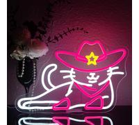 Looklight Cowgirl Cat Neon Light Sign, Led Signs for Wall Decoration, Dimmable Led Neon Pink with USB, Cowboy Cat Sign for Bedroom Children's Room Beer Bar Game Zone Party Store Gifts
