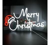 Looklight Neon Sign - Christmas Hat Led Neon Light, White Letters Acrylic Neon Light Signs Wall Art for Party, Kids Bedroom, Bar, Pub, Club, Store Decor Gift