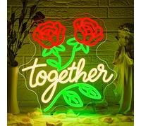 Looklight Red Rose Flower Together Neon Light Sign, Neon Signs for Wall Decor, LED Sign Room Decor, Light Up Signs for Wedding Anniversaries Valentine's Day Engagements Christmas Gifts, 32x33cm
