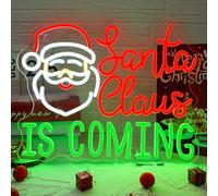 Looklight Santa Claus is Coming Neon Light Sign, Merry Christmas Neon Signs for Wall Decor, Christmas Led Light Up Sign for Party Indoor Bedroom Bar Living Room Home Store Decor Gift, 41 x 32 cm