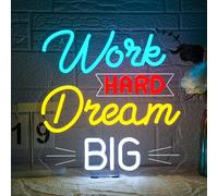 Looklight Work Hard Dream Big Neon Light Sign, Neon Signs for Wall Decor, LED Sign USB Powered, Light Up Signs Dimmable for Home, Bedroom, Office, Party, Classroom, Gift, 32 * 32cm