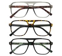 LookLux Aviator Oversized Reading Glasses Men 2.0, Blue Light Reading Glasses 3 Pack Large Glasses Reading with Spring Hinges