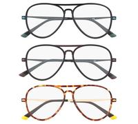 LookLux Aviator Reading Glasses 1.0 Men, Oversized Blue Light Blocking Reading Glasses, 3 Pack Mens Reading Glasses 1.0+