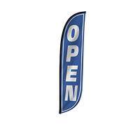 LookOurWay Feather Flag Banner - 12 Feet Tall Advertising Sign Swooper Flag Only, No Poles - Grand Opening Flags - Open Blue & White (10M1200105)
