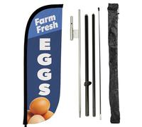 LookOurWay Feather Flag Pole Kit - 7 Feet Tall Advertising Banner with Fiberglass Pole Set and Ground Spike for Business Promotion - Eggs