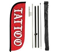 LookOurWay Feather Flag Pole Kit - 7 Feet Tall Advertising Banner with Fiberglass Pole Set and Ground Spike for Business Promotion - Tattoo Red
