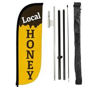 LookOurWay Feather Flag Pole Kit - 7 Feet Tall Advertising Banner with Fiberglass Pole Set and Ground Spike for Business Promotion - Local Honey