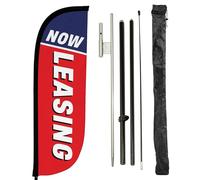 LookOurWay Feather Flag Pole Kit - 7 Feet Tall Advertising Banner with Fiberglass Pole Set and Ground Spike for Business Promotion - Now Leasing Red/White/Blue