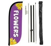 LookOurWay Feather Flag Pole Kit - 7 Feet Tall Advertising Banner with Fiberglass Pole Set and Ground Spike for Business Promotion - Flowers Purple