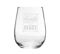 Looks Like A Beauty, Drinks Like A Beast - Engraved Novelty Stemless Wine Gin Tumbler Glass | Funny Wine Glasses, Wine Lover Gift, Cocktail Cup, Wine Gifts