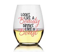 Looks Like a Beauty Drinks Like a Beast Wine Glass, Princess Gifts for Women, Wine Lover Glass With, Funny Sayings, Girlfriend Birthday Present Wine Gift for Her, Wife, Friend, Mom Gag Gift