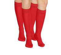 looksy 2pcs Women Knee High Socks Anti-Pressure Band 60 Den One Size Warm Stocking Long Boot Opaque, Pack Of 2, Red